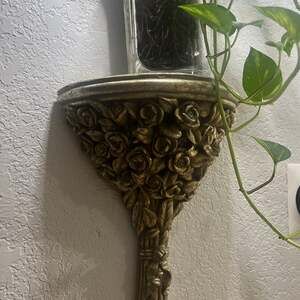 Vintage Ornate Gold Rose Wall Corbel Sconce - Decorative Floral Floating Shelf
